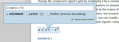 Shows an equation with an entry box to enter code to produce it.