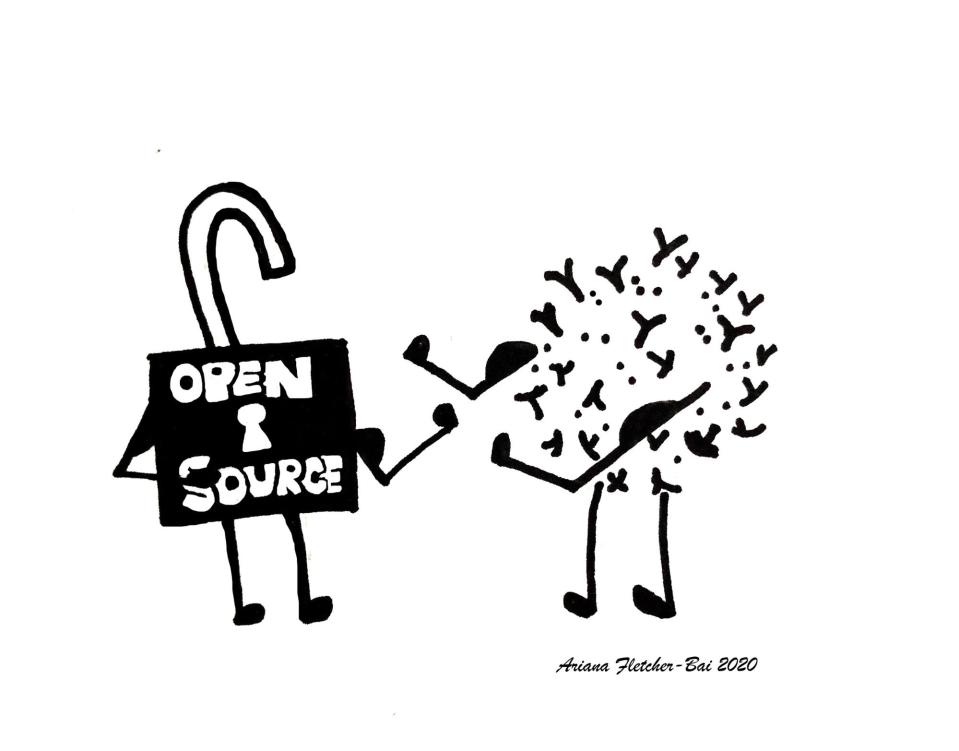 personified lock (unlocked) fighting personified corona virus